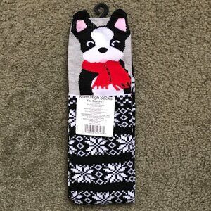 🧦 Cozy Pup Snowflake Knee-High Socks – Size 9–11